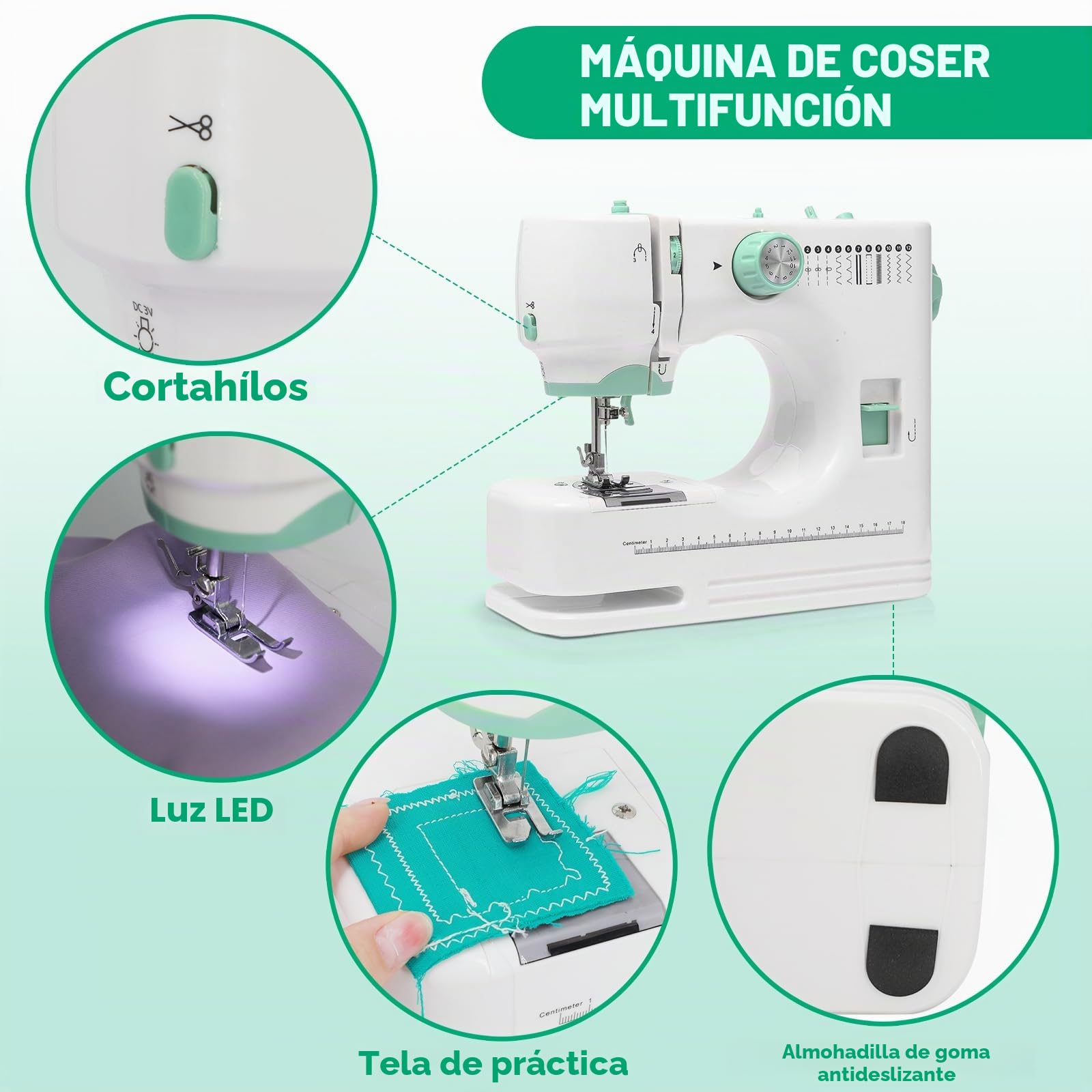 Máquina de Coser Portátil Eléctrica Compacta para Hogar, 12 Puntadas Integradas, 6 Prensatelas, 2 Velocidades (Baja/Alta) con Pedal, Ideal para Principiantes, Arreglos, Costura Doméstica y DIY