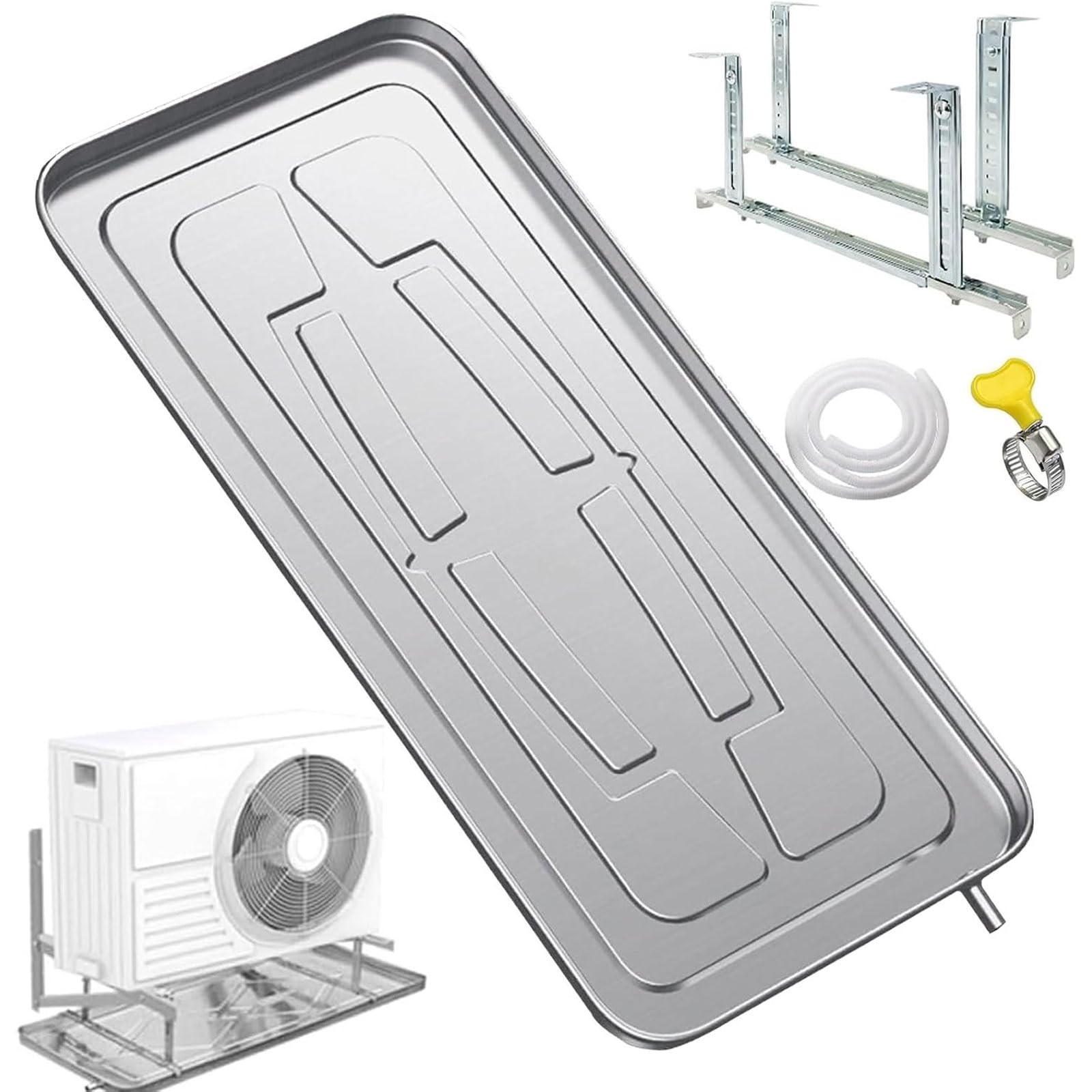 TIANQIHAO Universal Split Air Conditioner Heat Pump Drip Pan With Brackets, Thickened Galvanizing Tray And Drainage Pipe For Efficient Condensate Management,1-2P