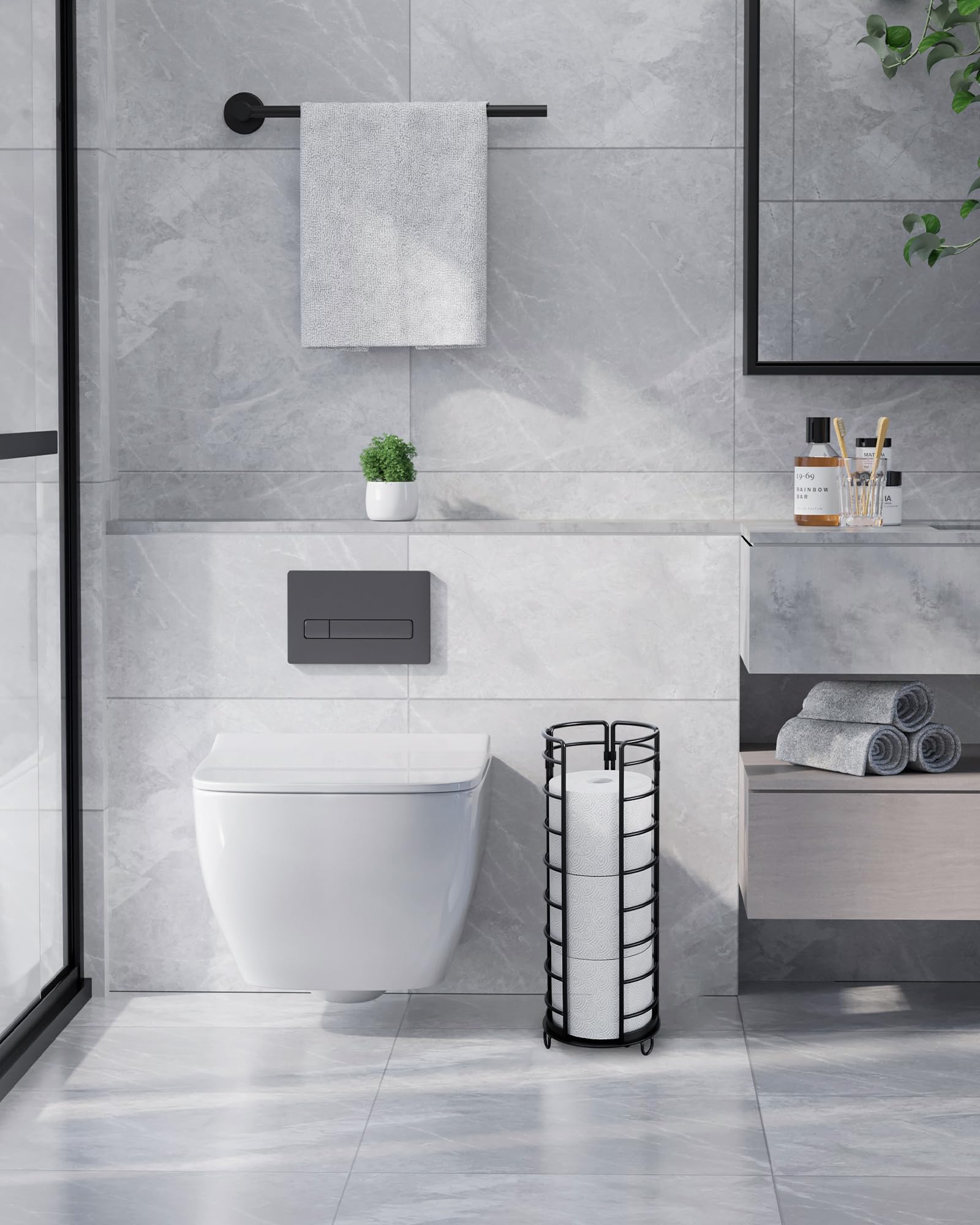 Kitsure Toilet Paper Holder Stand, Space-Saving Organizers, Black, 16.0" H — Amazon image 2