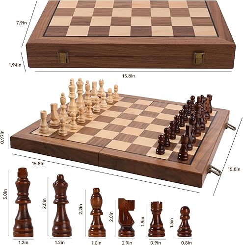 Miniatura 7 de Ajedrez Juego de ajedrez magnético de 15 pulgadas, tablero de viaje plegable con bolsa de almacenamiento, juegos de ajedrez de madera portátil para