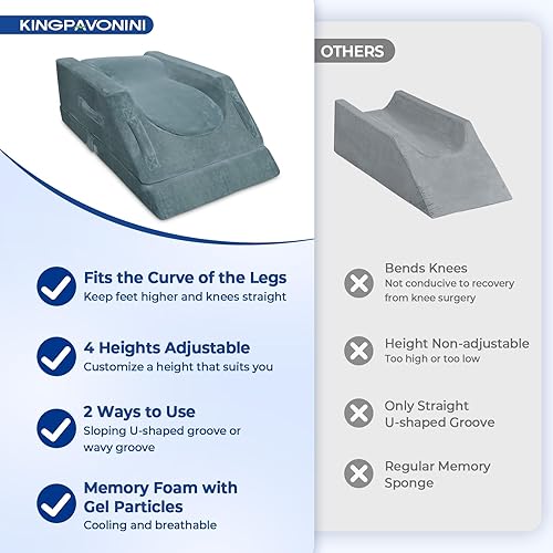 Miniatura 6 de KingPavonini 4 almohadas de elevación de piernas ajustables en altura para después de la cirugía con curva ergonómica, almohada de espuma