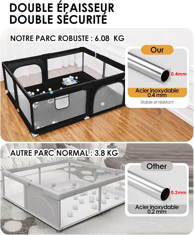 Țarc de joacă pentru copii derimkcoa 130x130x66 cm, gri, cu ventuze antiderapante, gard de siguranță pentru bebeluși cu fermoar, pentru interior și exterior