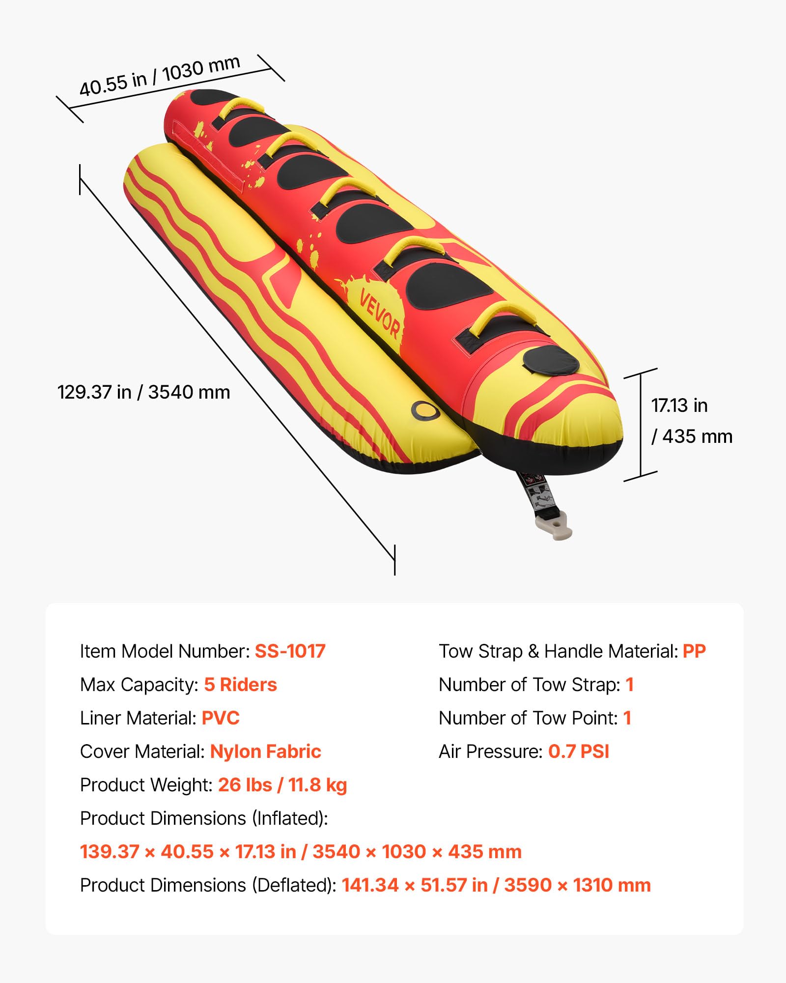 VEVOR Towable Tube für Boote, Wassersport-Schleppreifen mit Nylon-Überzug, Haltegriffen & Sicherheitsventil