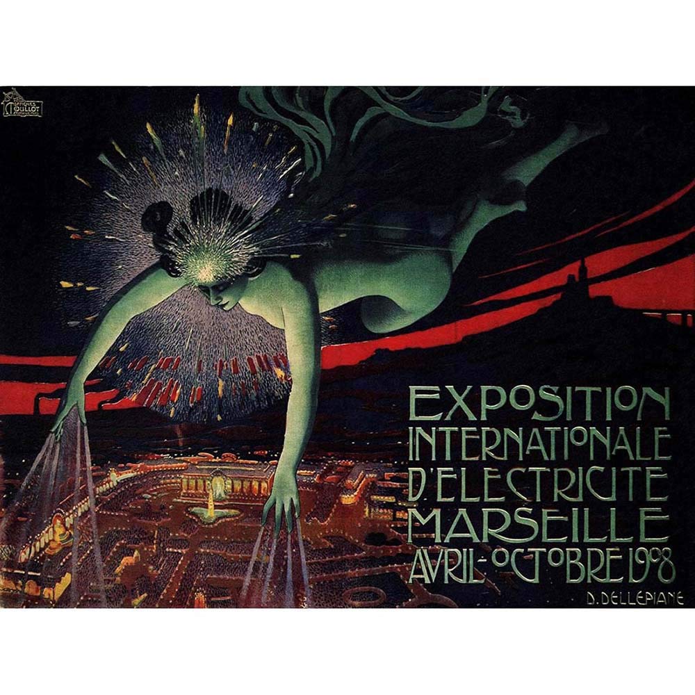 Wee Blue Coo Exhibition International Electricity Marseilles France Retro Art Print Poster Wall Decor 12X16 Inch