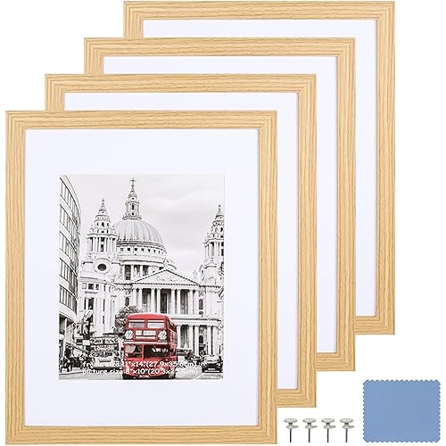 SEEDLING PHOTO FRAME 11x14 Picture Frame Set of 4, Display Pictures 8x10 with Mat or 11x14 Without mat,Wall Natural Wood Picture Frames 11x14(Natural Wood)