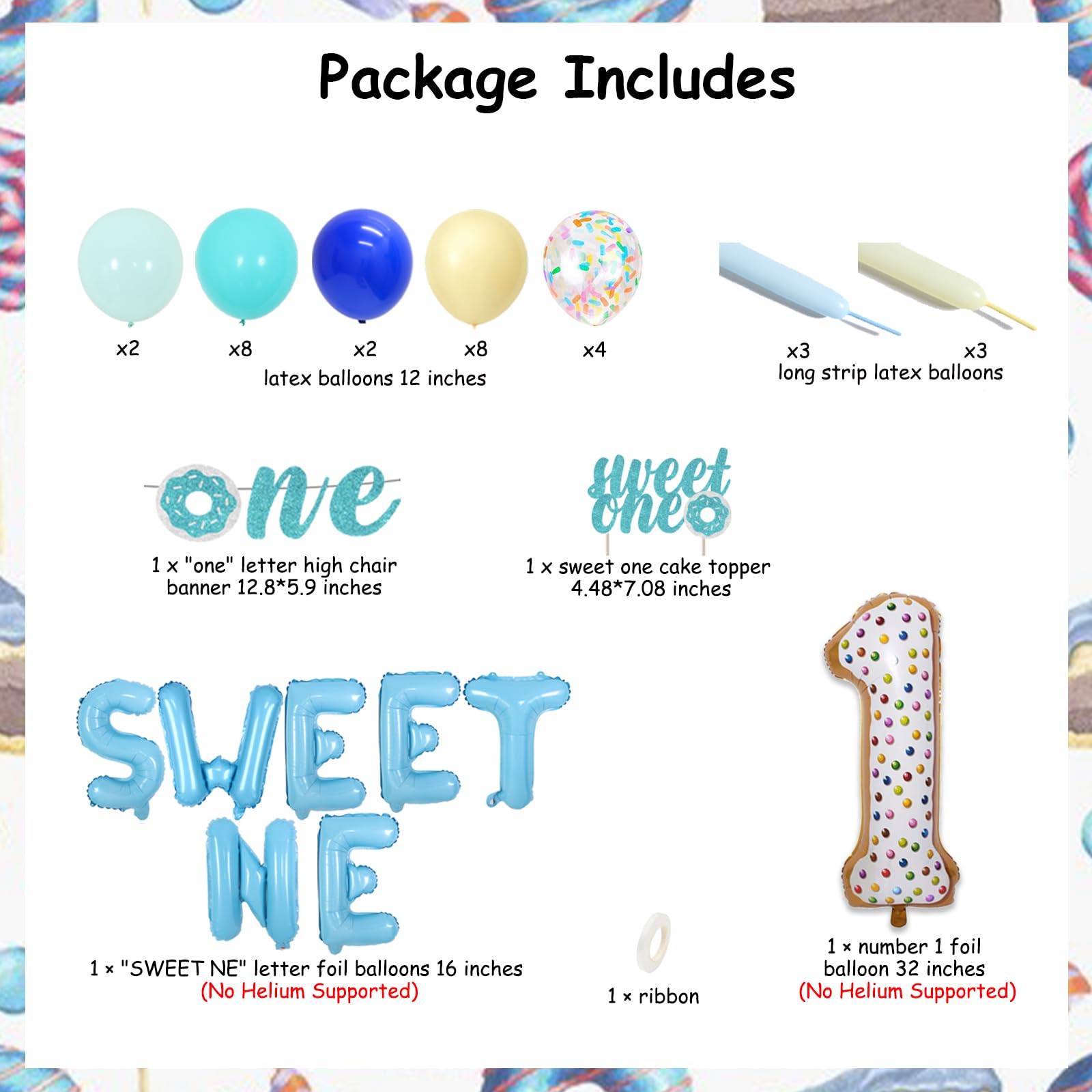 Sweet Donut 1st Birthday Decorations Kit - Highchair Banner, Crown Hat, Cake Topper