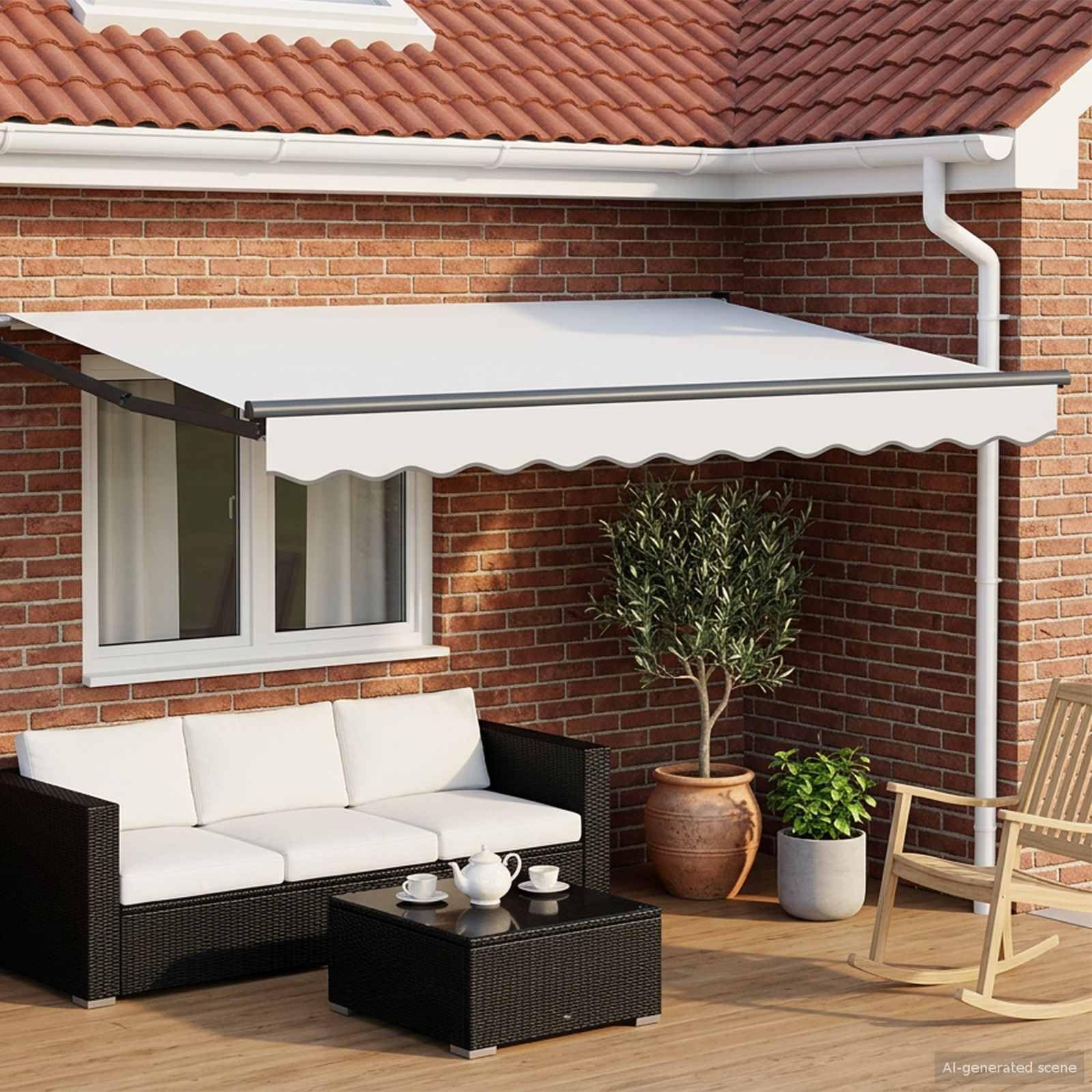 Toldo eléctrico extensible blanco 3 x 2,5 m con sensor de clima LED, marco de aluminio, protección solar, protección contra el viento, impermeable para jardín, balcón, terraza, exterior