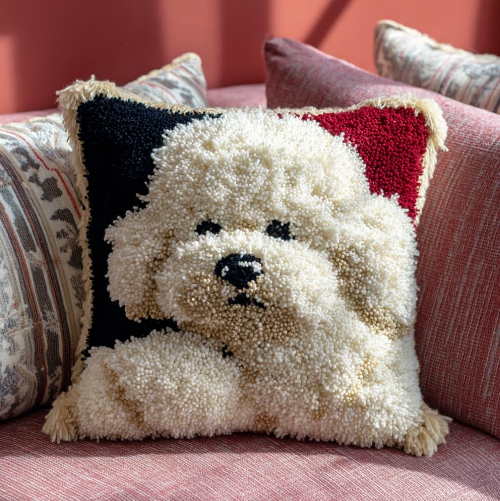 Axiangzik Poodle Pre-Printed Latch Hook Pillow Kit,