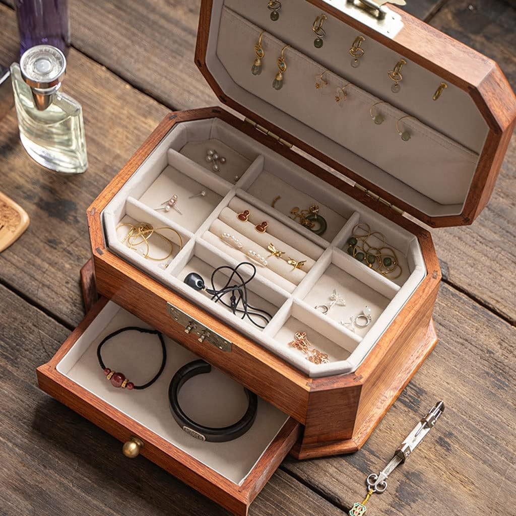 Jewellery Box Jewelry Travel Box Chinese Style Vintage Jewelry Box Wooden 3-layer Storage Box Cosmetic Box Ring Earring Necklace Bracelet Watch Storage Box 10.11 Inches Jewelry Organizer Storage