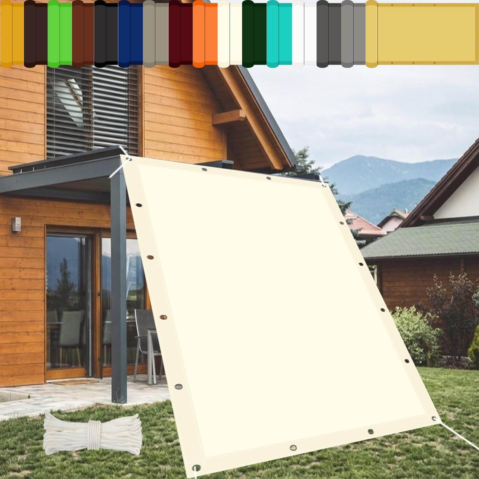 Voile d'ombrage jardin terrasse 180x455 cm toile tendue ivoire anti UV