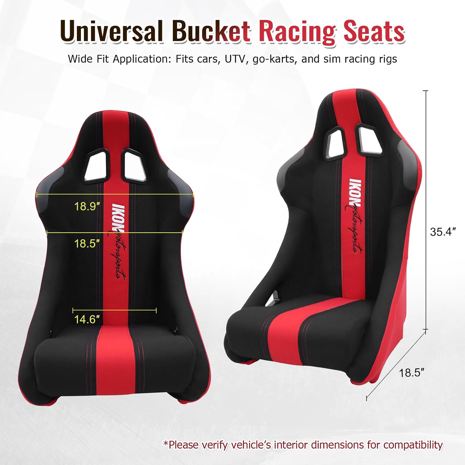 FREEMOTOR802 Universal Fit Bucket Racing Seats with Dual Lock Slide Rails, Non-reclining Car Sport Seats, Simulator Racing Chairs, 4/5/6-Point Harness Compatible, Black & Red Pineapple Fabric, 2PCS