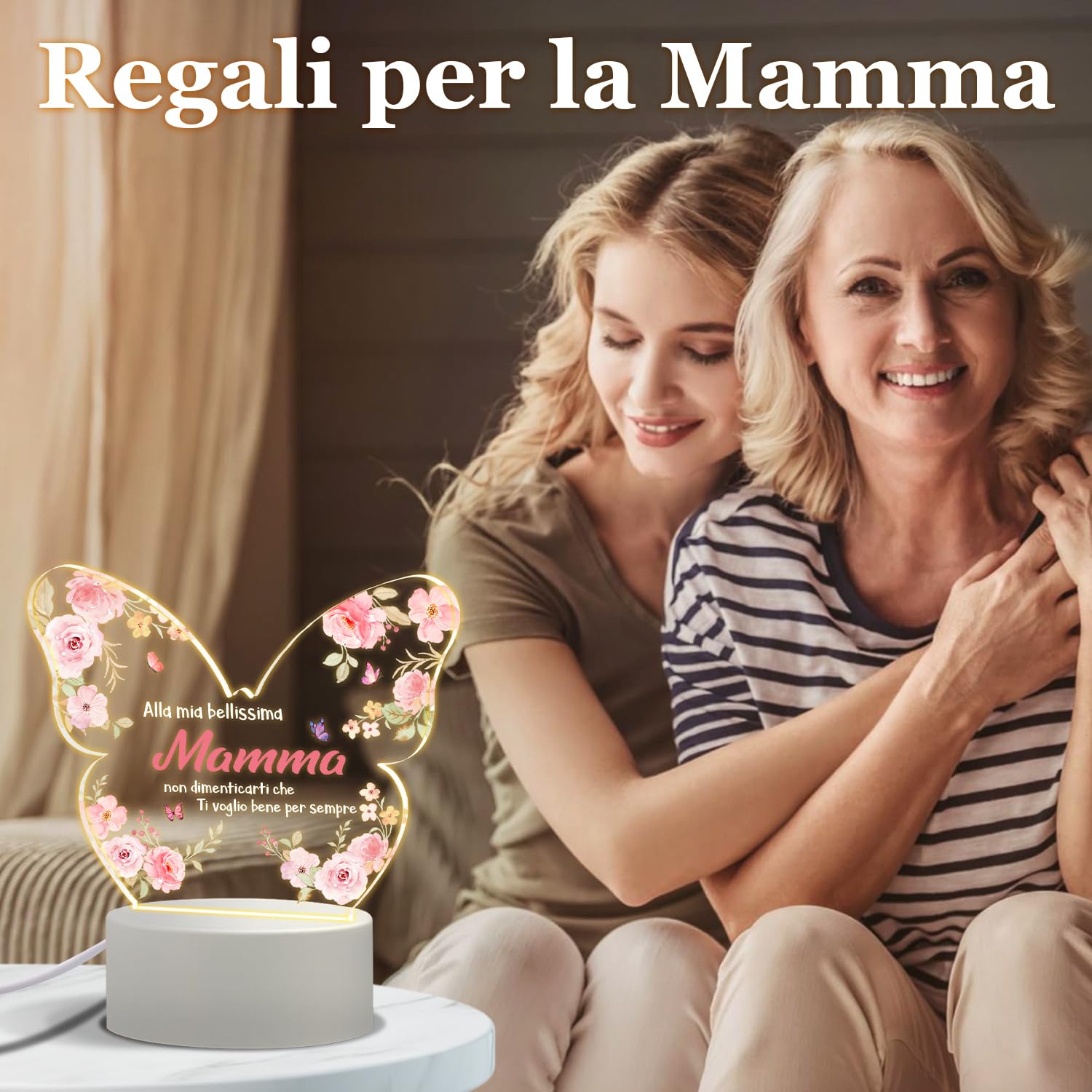 Coldbling Idee Regalo Festa Della Mamma Originale, Lampada Regali per Mamma Natale Compleanno da Figlia Figlio, Farfalla Luce Notturna in Acrilico