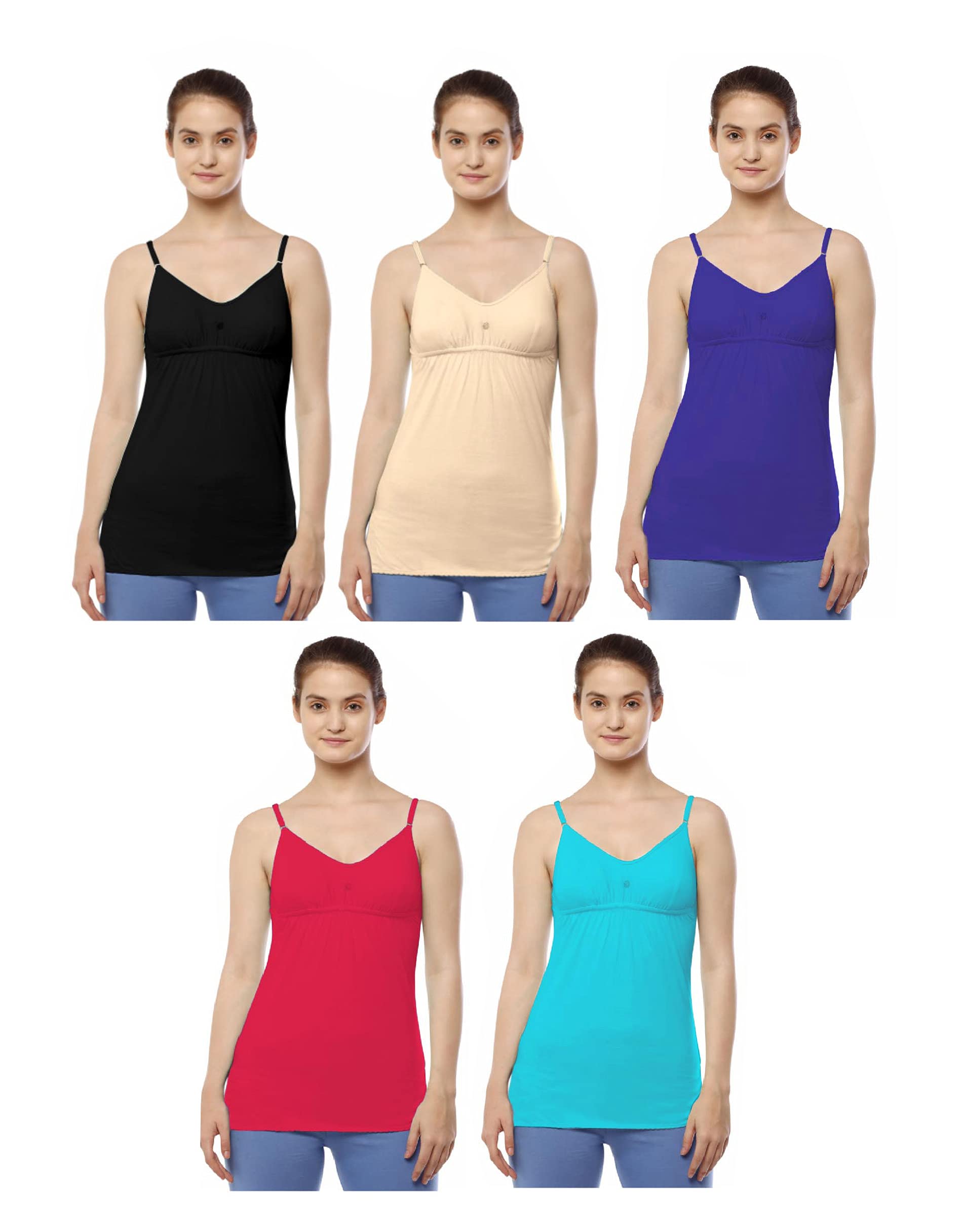 wearville Women's Adjustable strap 100% Non padded Cotton Camisole ladies Bra Slip-combo pack of 5 (One or two colors may change)-picture-30