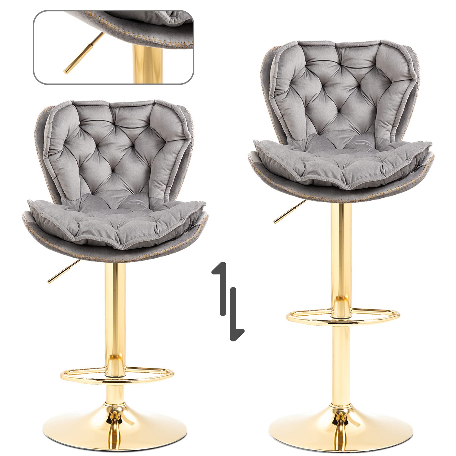 Seattle Swivel Grey Velvet Gas Lift Bar Stool Grosvenor, 50 OFF