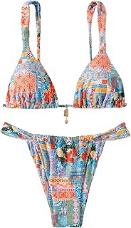 Women's 2 Piece Floral Tropical Print Bikini Set Boho Triangle Bathing Suit Tie Backless Swimsuit Sets