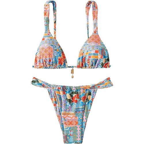 Women's 2 Piece Floral Tropical Print Bikini Set Boho Triangle Bathing Suit Tie Backless Swimsuit Sets