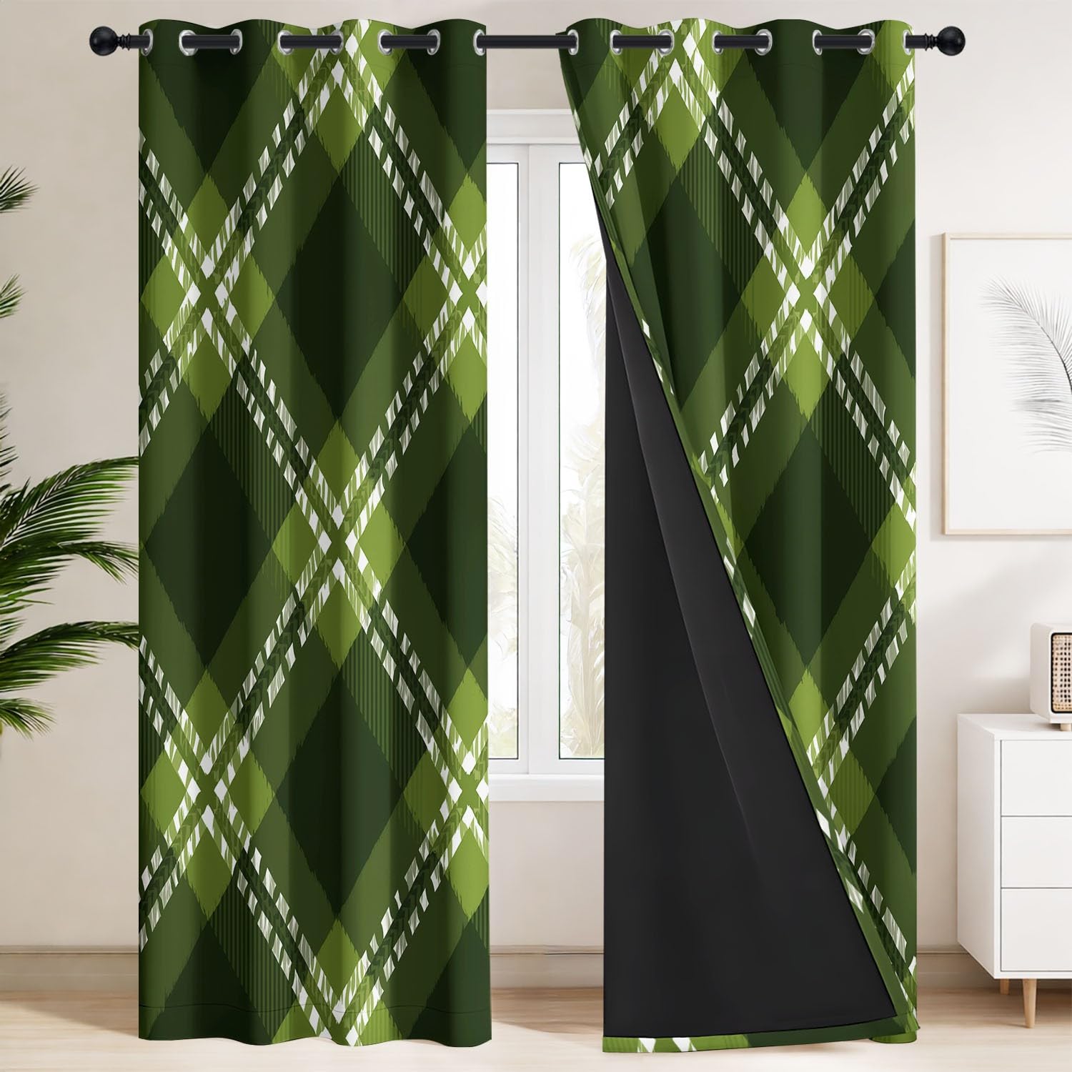 Générique Paire de Rideaux Britannique, Carreaux | Rideaux à Oeillets avec Isolation Thermique et Phonique - Style Tartan, Carreaux, Grille pour Le Salon et la Chambre à Coucher