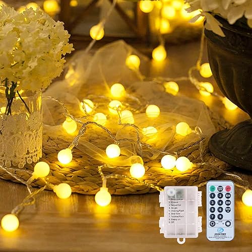 Dailyart Guirnalda de luces tipo globo alimentadas por pilas, 100 luces LED de 33 pies, para interiores, dormitorio, 8 modos con control remoto,