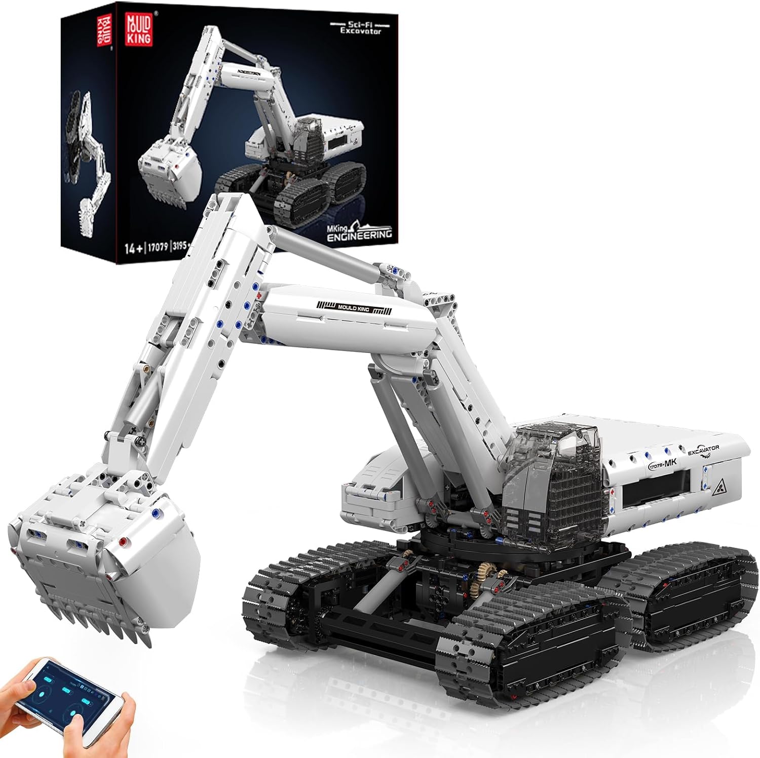 Mould King 17079 Technik Crawler Excavator Model, 3195 Pieces Building Block Harvesting Machine, Remote Controlled Excavator Vehicles, Building Blocks, 2.4 G Remote Control and App Dual Control