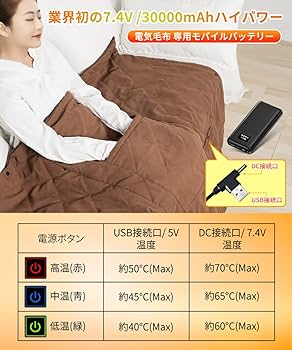 電気毛布 電気ひざ掛け 電気ブランケット 40000mAhモバイルバッテリー付 楽天市場】【バッテリー付】楽天1位 3冠達成 電気毛布 電気