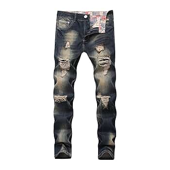 Amazon.com: SWJGLITTR Men's Destroyed Cowboy Pants Straight