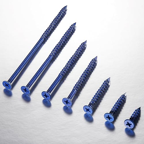Miniatura 5 de (100 piezas) 316"x1-34 Tornillo de hormigón anclaje azul cabeza plana para anclar a mampostería, bloque o ladrillo estuco