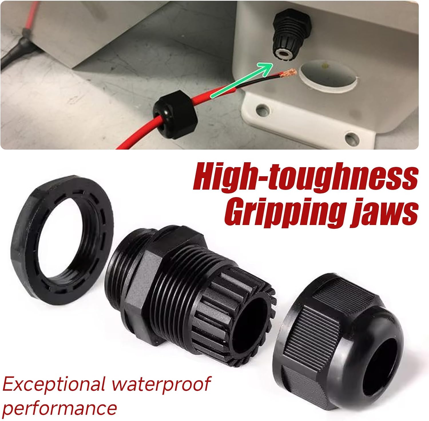 Cable Glands 72 pcs Cable Gland Waterproof joints, Adjustable Black 3-24mm Waterproof Cable Connectors PG7 1/4" 1/2" 3/4" 1" NPT Plastic 4 cable glands and Gaskets in PP Box
