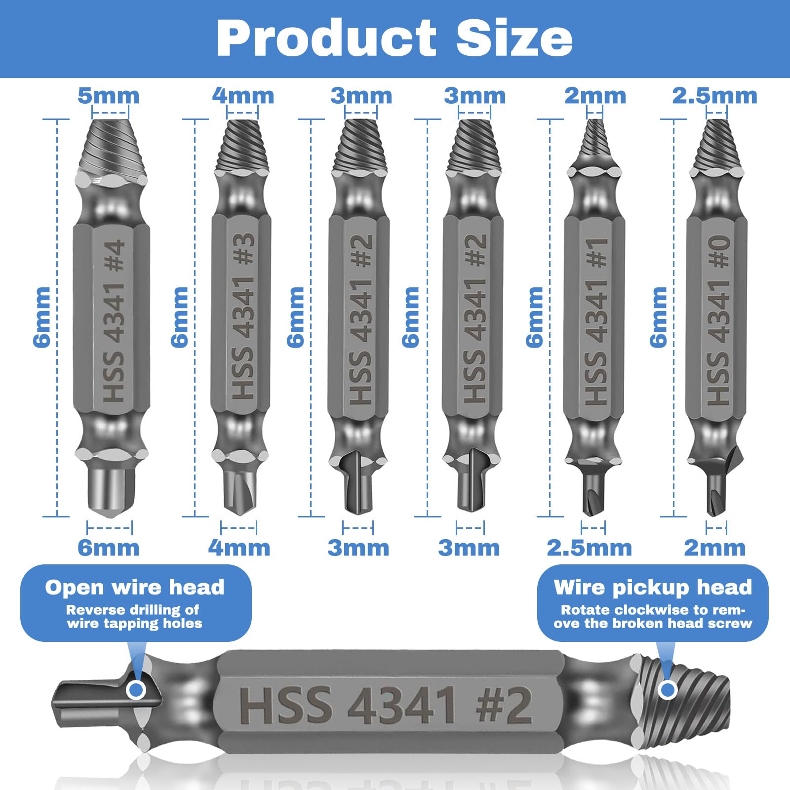 Set 10 Estrattori Viti Danneggiate - Per Viti Rotte O Arrugginite, Con Manico Esagonale - Foto 8
