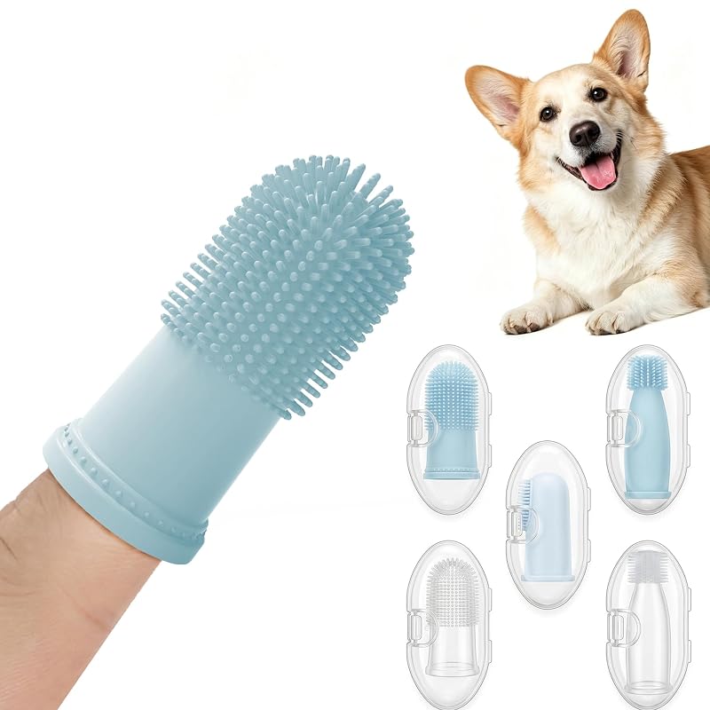 Escova de Dente para Cães de Silicone Macio FACESMLIE com Estojo, Pacote com 5