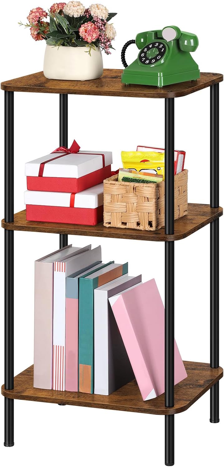 smusei Small End Table Stand 3 Tier Telephone Table Tall End Table 30 Inches High with Storage Shelves Bed Side Table Living Room Nightstand for Bedroom, Office, Sofa Couch, Rustic Brown