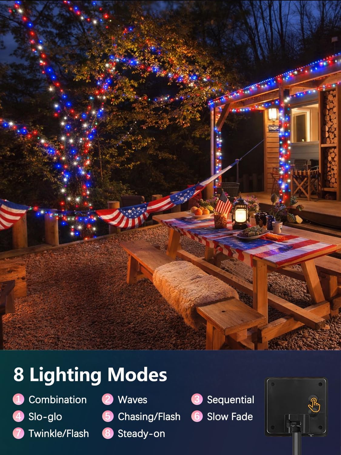 4 Pack 400LED Red White and Blue Solar String Lights Outdoor Waterproof, 132FT 4th of July Decorations Patriotic Lights, Solar Fairy Twinkle Lights for 250th Anniversary Independence Day Memorial Day