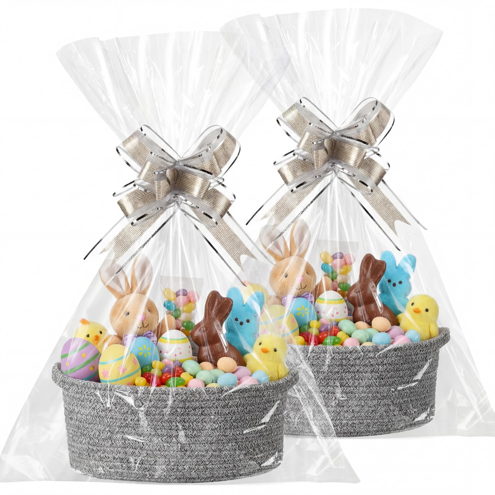 Colingmill 2 Pack Easter Mother's Day Gift Basket with Handles with Gift Bags Ribbons Woven Baskets Storage Empty Chest Box for Presents Package Wedding Valentine Graduation(Mix Gray)-image-33