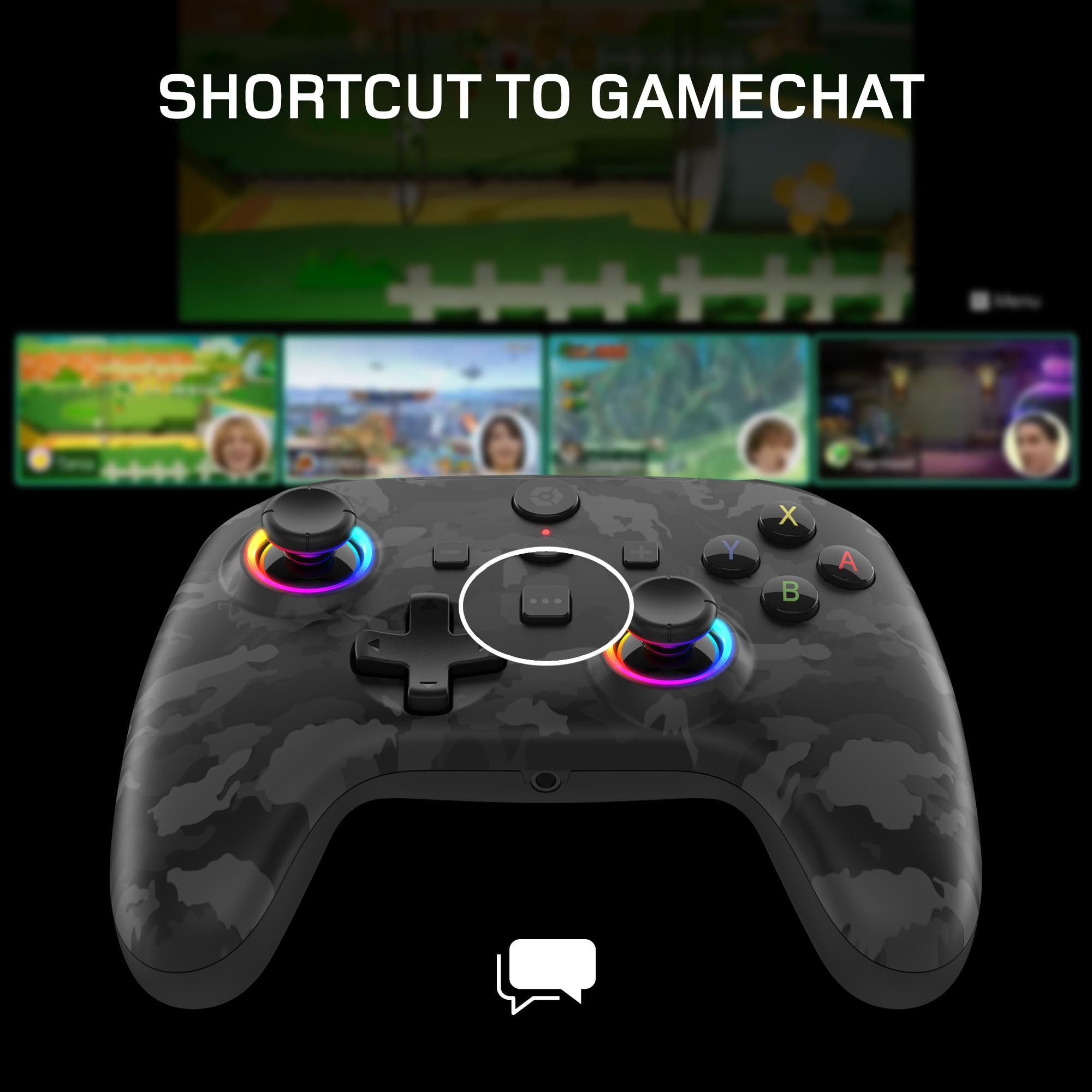 Gioteck WX5+ Dark Camo - Wireless Controller for Nintendo Switch 2 - Chat Menu Button - Hall Effect Thumbs and Triggers - Customisable RGB - Programmable Back Buttons