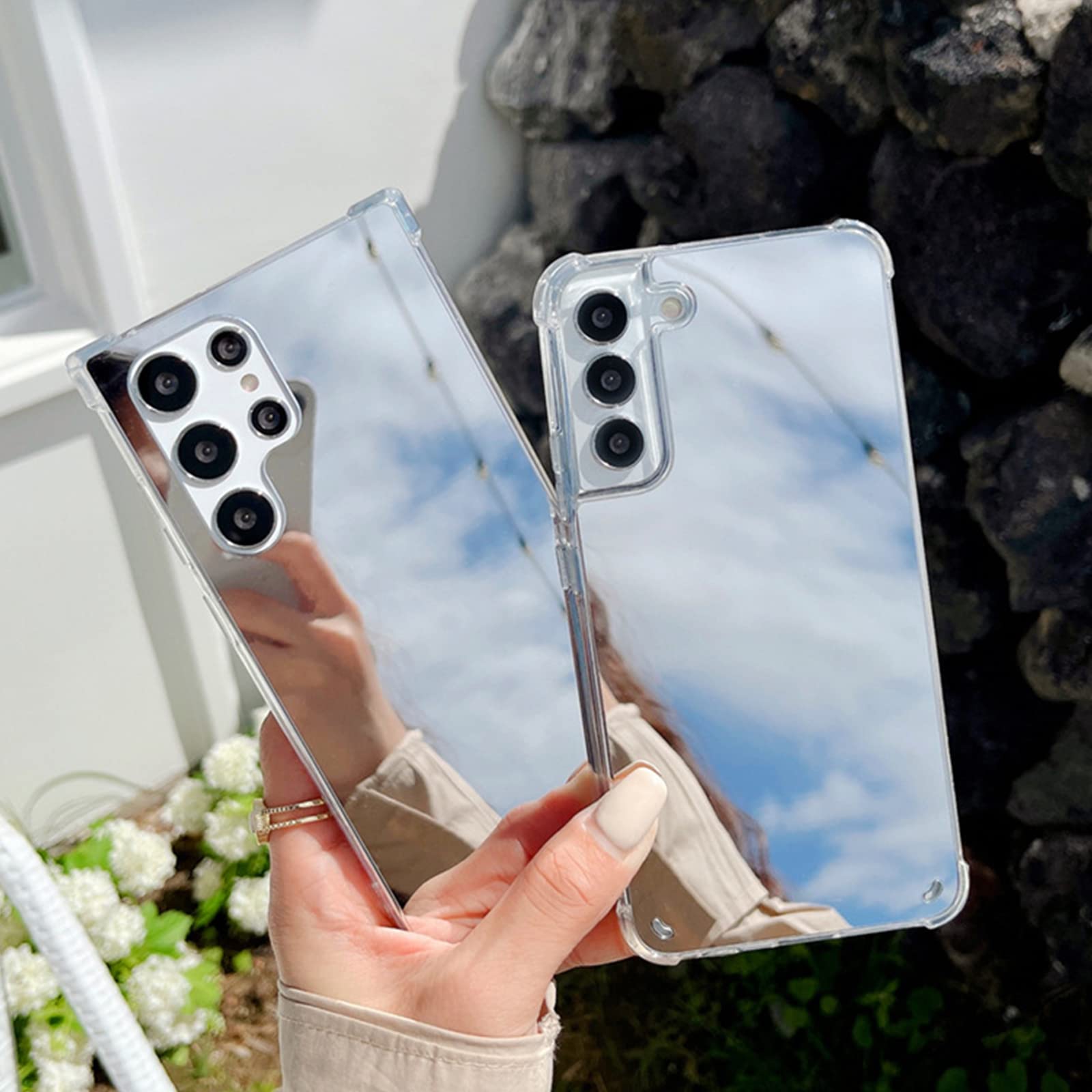 LUVI Spiegel-Handyhülle Für Galaxy S25 Edge – Mit Silikon-Rand, Dünn & Stylisch, Silber – Inkl. Spiegel Auf Der Rückseite
