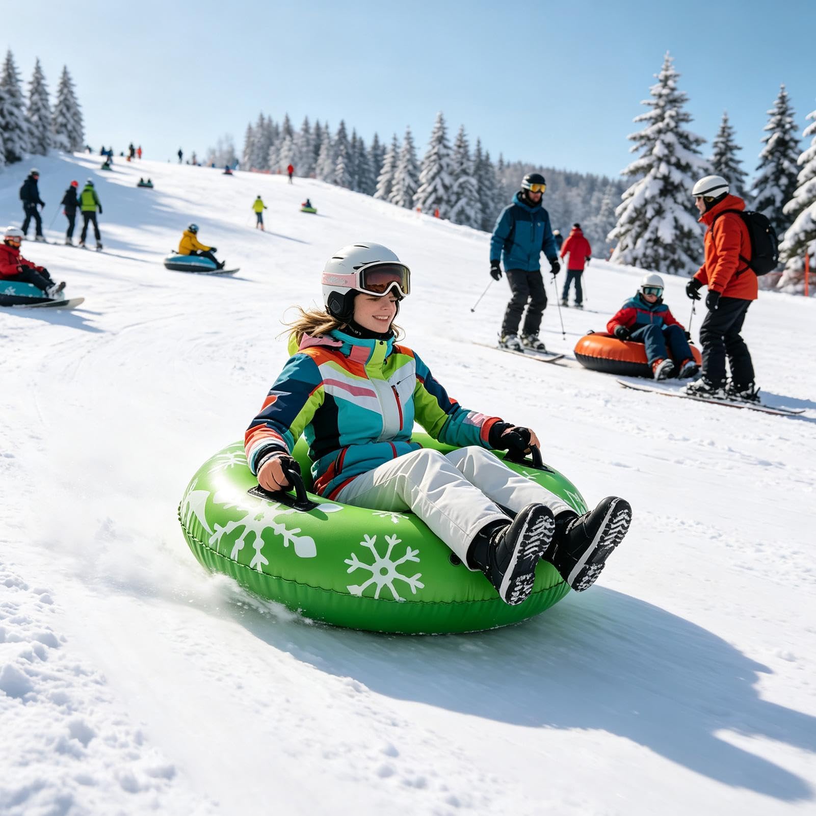 Slittino da neve 90 x 90 cm, impugnatura ergonomica antiscivolo | Tubo da sci gonfiabile per donne, uomini, ragazze, Natale, all'aperto, fiume e lago congelati, sci