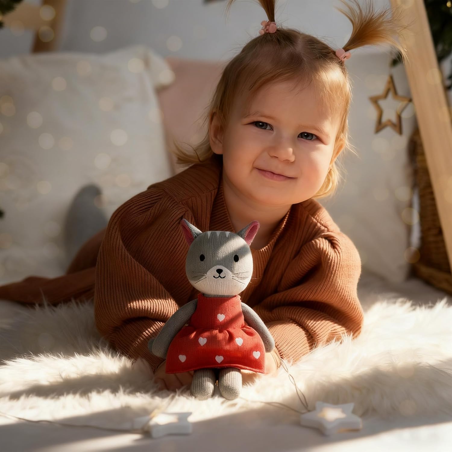 Knitted Cat Stuffed Animal,11 Inch Stuffed Animal Plush Cat Cute Animal Cat Toy for Kids,Soft Cat Toy Plush Knitte Stuff Animal Birthday