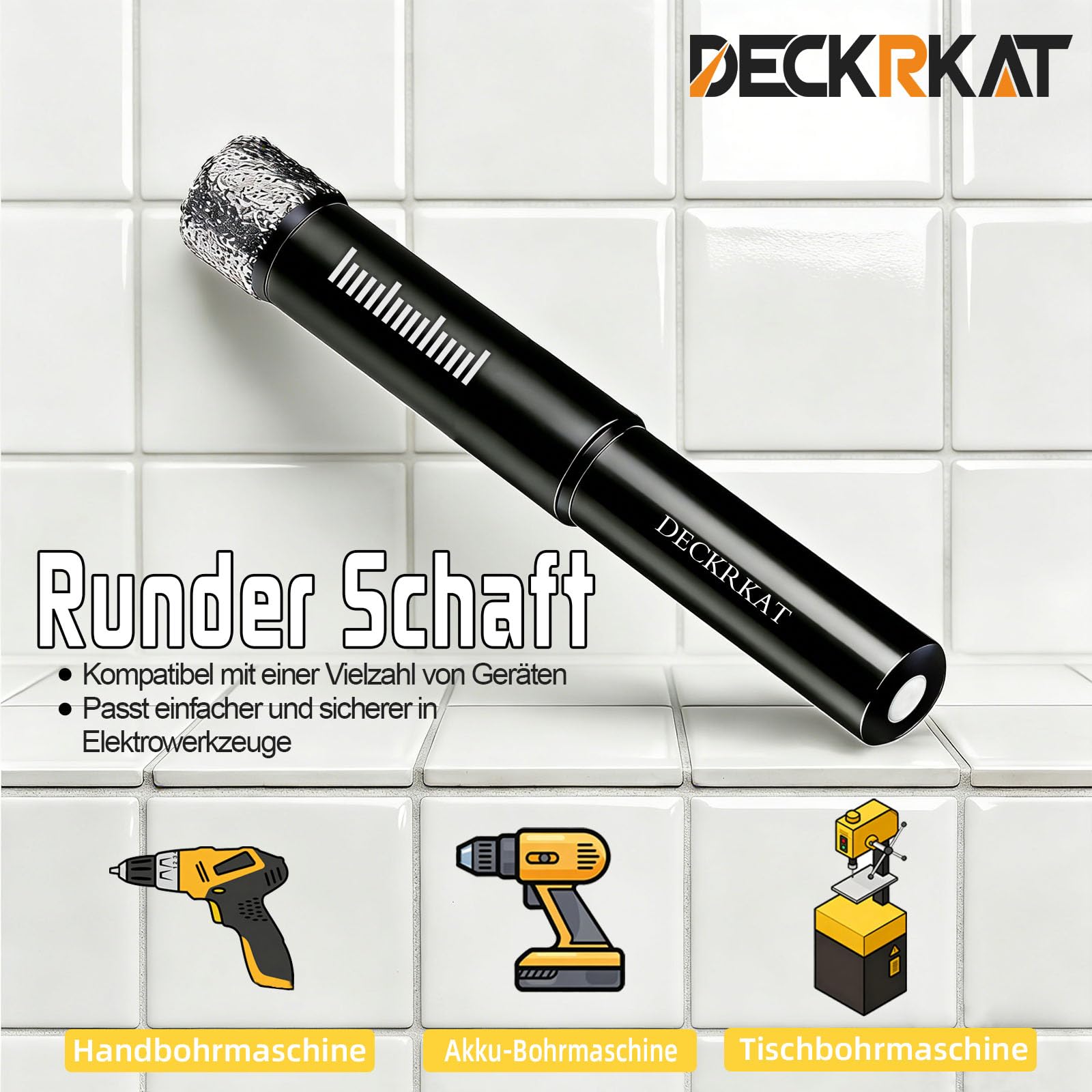 DECKRKAT 10-teiliger Satz Trocken-Diamantbohrer & Fliesenbohrer – 5mm(x2), 6mm(x3), 8mm, 10mm, 12mm + 6mm (x2) Steinbohrer für Fliesen, Keramik, Porzellan, Marmor, Granit.