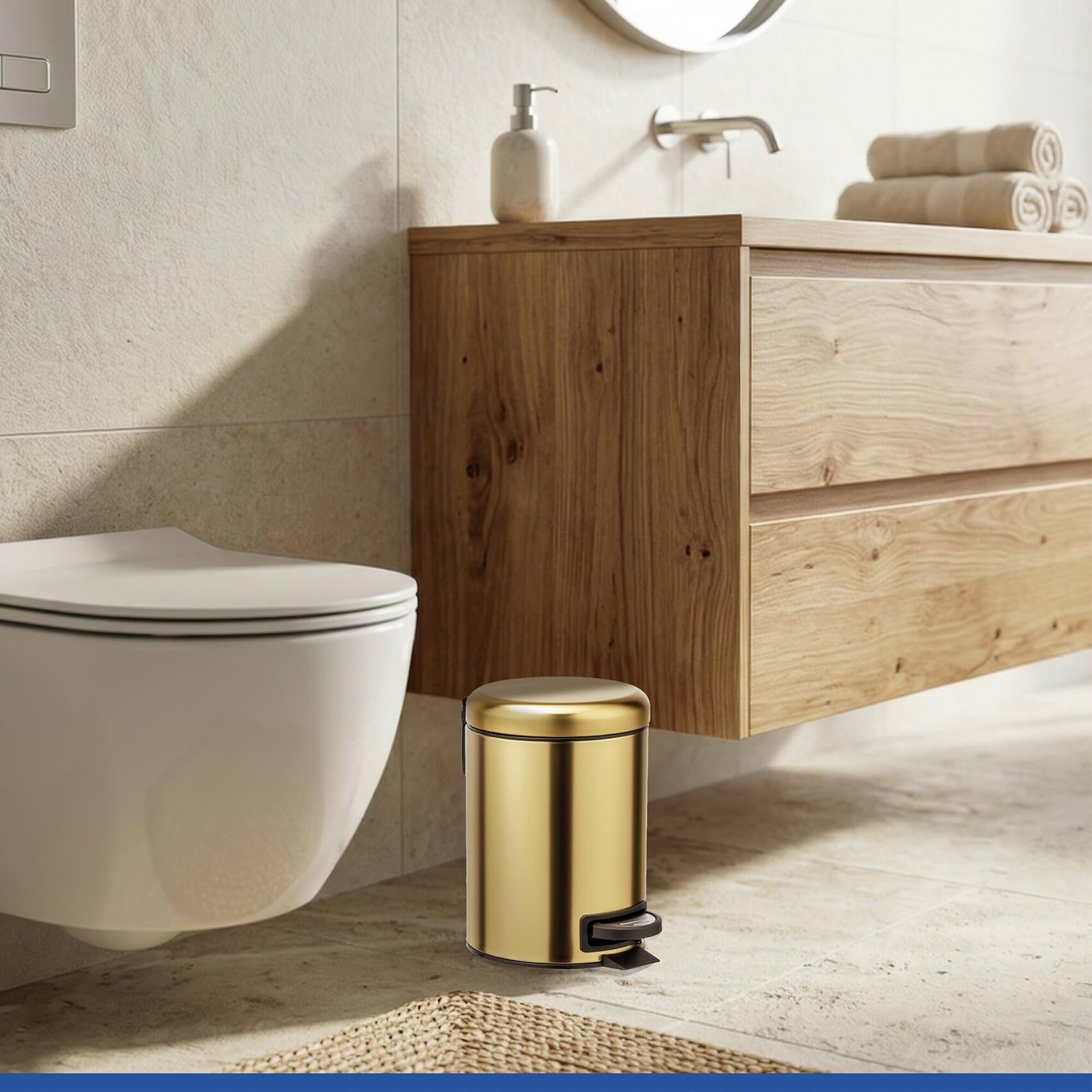 WENKO Cubo de pedal Leman oro mate 3 l - Cubo de cosmética, cubo de basura con recubrimiento anti-huellas dactilares Capacidad: 3 l, Acero inoxidable, 17 x 25 x 22.5 cm, Oro