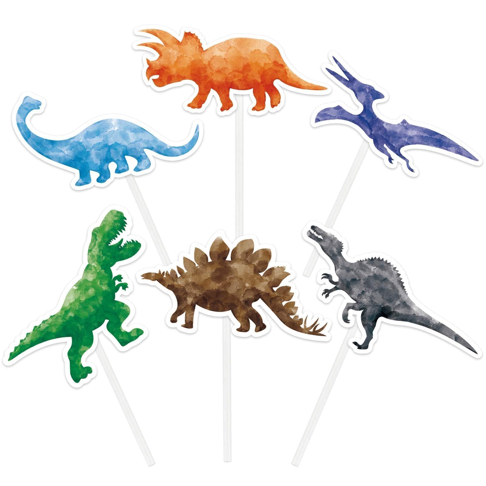 WERNNSAI 36 PCS Dinosaur Cake Toppers - Dinosaur Birthday Decorations Dino Cupcake Toppers Watercolor Happy Birthday Cupcake Topper Dino Cake Decorations for Boys Kids Baby Shower Party Favors