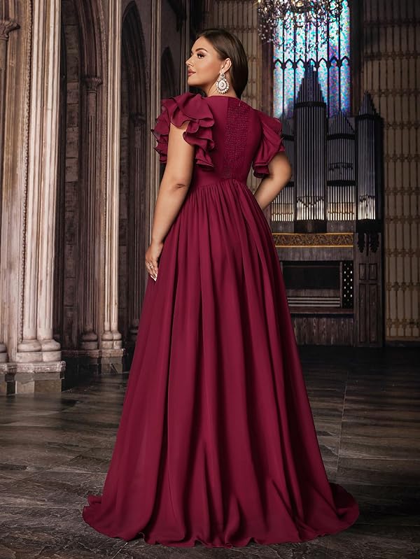 VOUIAO Women Plus Size Bridesmaid Wedding Guest Formal Dress Burgundy 1XL by VOUIAO - Used condition - US$68.61
