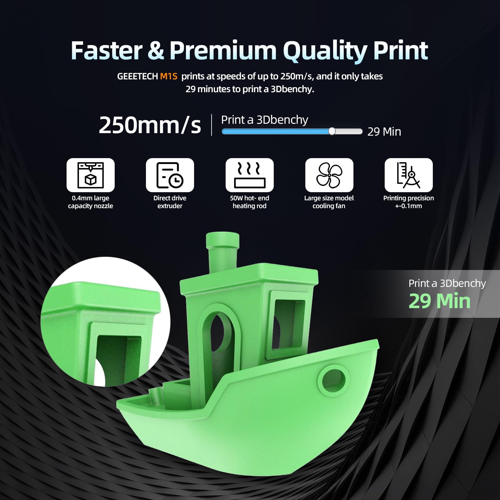 GEEETECH M1S 3D-Drucker mit Wi-Fi, mit intelligenter Steuerung, 3D Drucker für Anfänger, Doppelantrieb Direktantrieb-Extruder-3D-Drucker 250 mm/s für 3D Printer mit Farbbildschirm M1 Blau