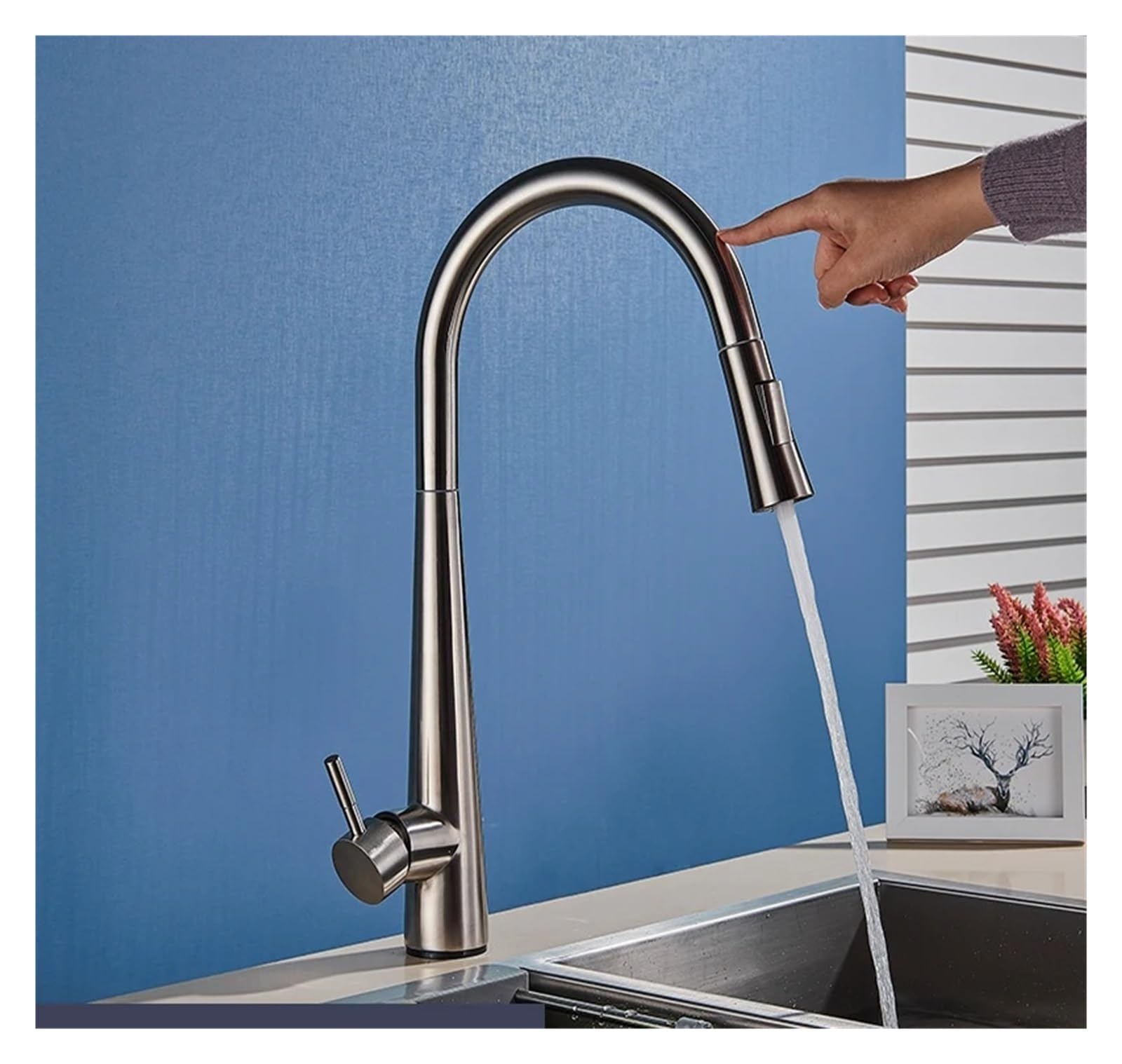Sxithgkdw Brushed Nickel Faucet, Weißer Touch Sensor Küchenarmatur Ausziehbare Smart Faucet (Color : ), Kd-301897