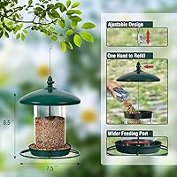 Vista 3 de Comedero de metal para pájaros para colgar al aire libre, alimentador de semillas de 3.0 libras, fácil de llenar y limpiar, alimentación de 360°