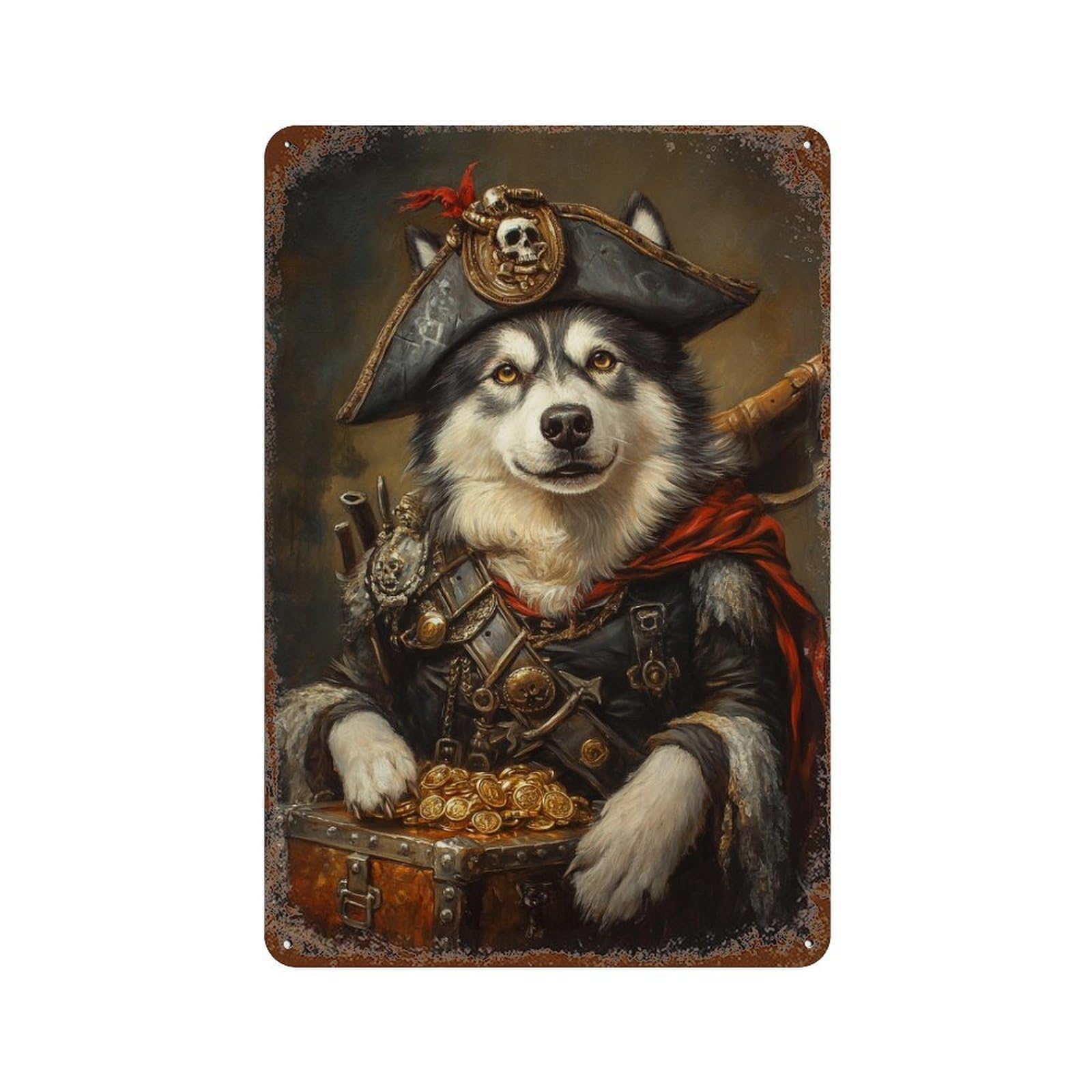 Pirate Dog Treasure Chest-109 Aged Metal Wall Plaque 11.8"x7.9", for Office, Studio And Wall Decor, Novelty Wall Decor