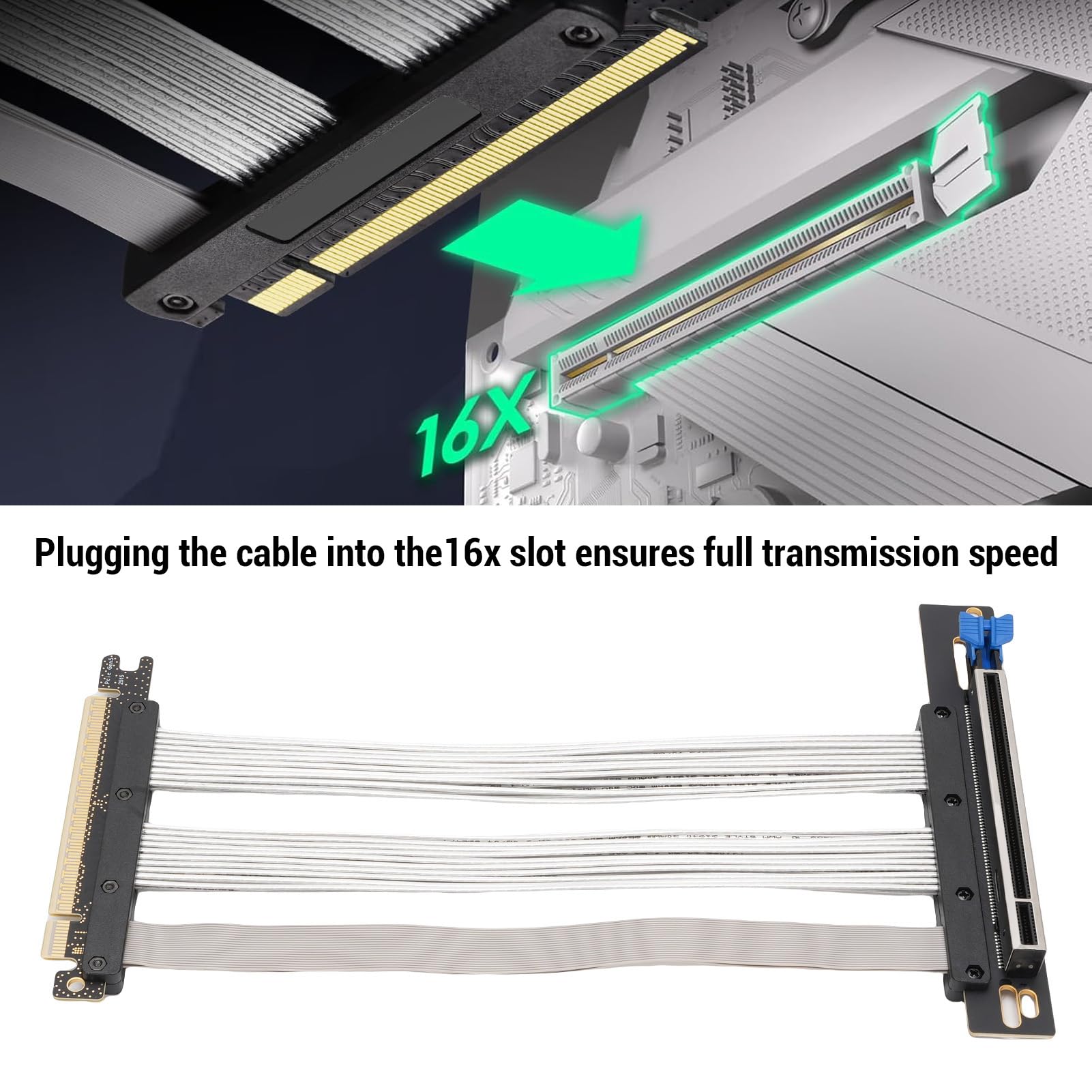 Kabel Pionowy PCIE 5.0 X16, 128 GB/S GPU Przedłużenie dla RTX 4090 5090 i RX Elastyczna Konstrukcja EMI do Montażu Pionowego i Kompilacji ITX (30cm)