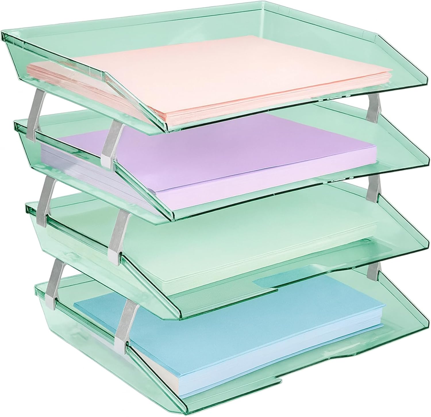 Acrimet 4 Tier Paper Letter Tray Side Load Letter Size, Office Desk File Document Organizer Plastic (Clear Green)