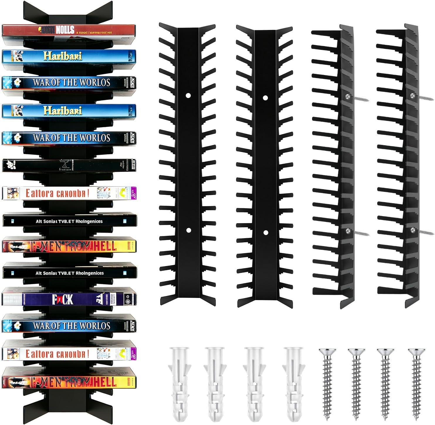 Video Game Storage Organizer Wall Mount - Metal Media Shelf Holds Up to 72 Disc Boxes, Game Case Holder for PS, Xbox, Switch, Space Saving 4-Pack Disc Holder, No Tools Needed (4-Pack)