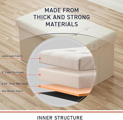 Miniatura 93 de Ornavo Home Otomana plegable de almacenamiento de 15 pulgadas, taburete cuadrado pequeño de almacenamiento, banco de dormitorio, color beige
