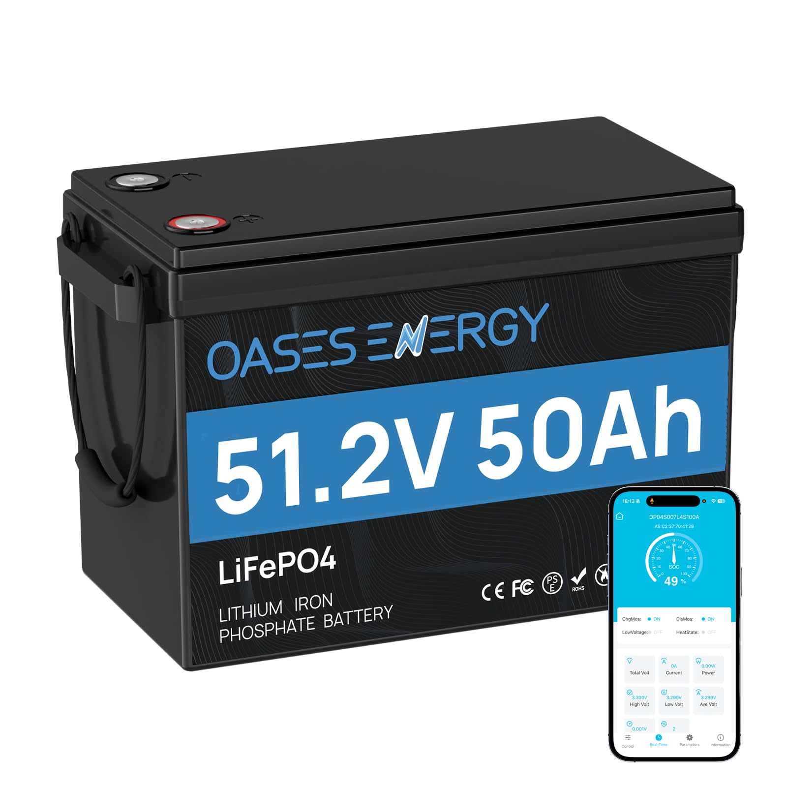 Mini batterie au lithium LiFePO4 48V 50Ah avec Bluetooth BMS 100A, batterie LiFePO4 à cycles profonds 48V, énergie 2560Wh pour hors réseau, solaire, camping-car, bateau, bateau
