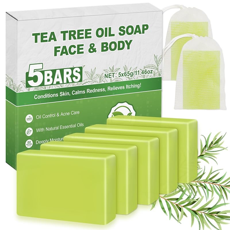 Sabonete em barra com óleo de melaleuca NXPPYY, 5 unidades de 65 g